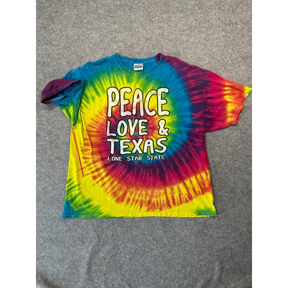 Hanes Peace Love & Texas Graphic T-Shirt 2XL Multi-Color Tie Dye Cotton